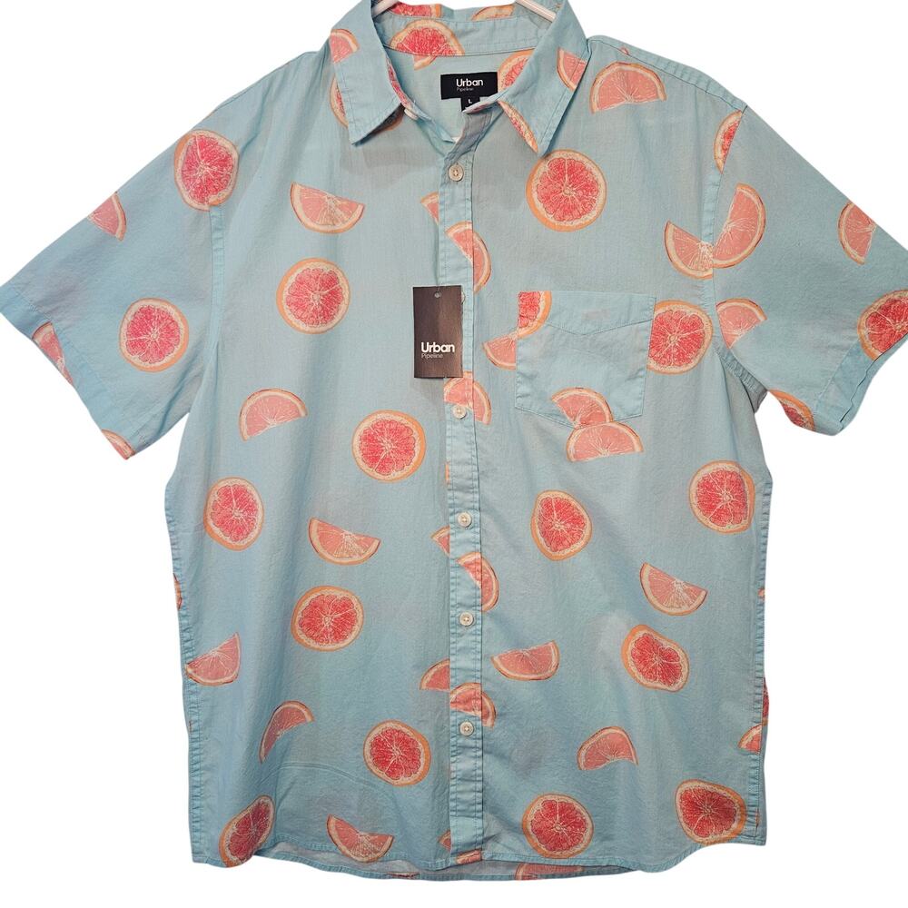 Urban Pipeline Grapefruit Print Button Up Shirt L NWT Summer Tropical